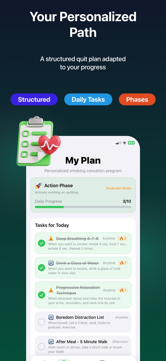 Personalized Quit Plan — daily tasks adapted to your progress
